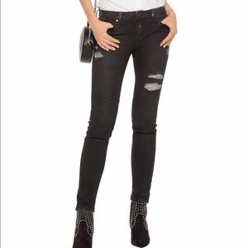 RtA Charcoal Coated Distressed Skinny Jeans 28